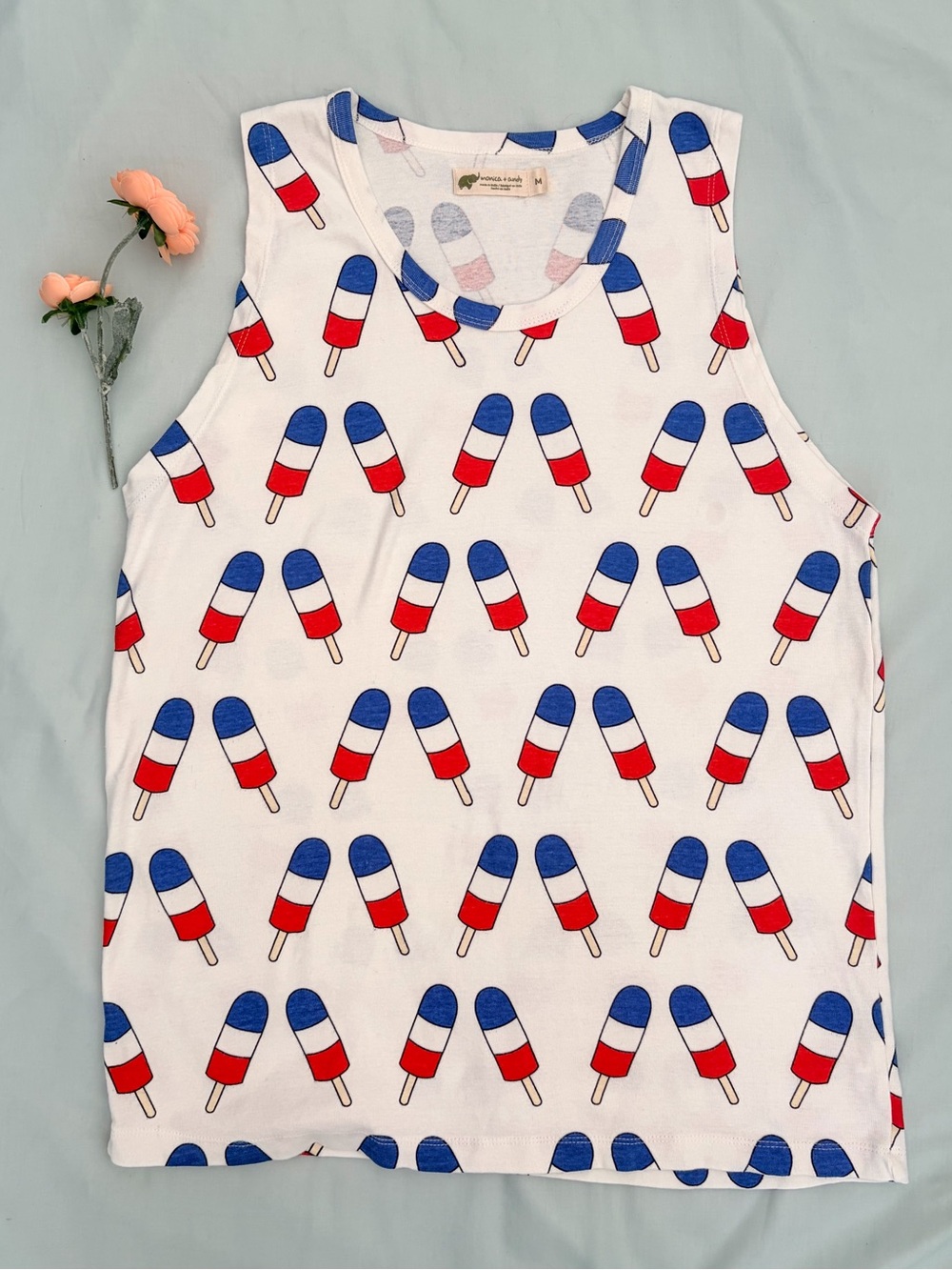 Monica + Andy Red White Blue Popsicle Print Tank Top Organic Cotton M Summer